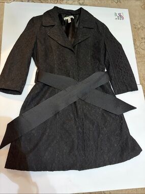 Heritage Black Lace Trench Coat with Belt